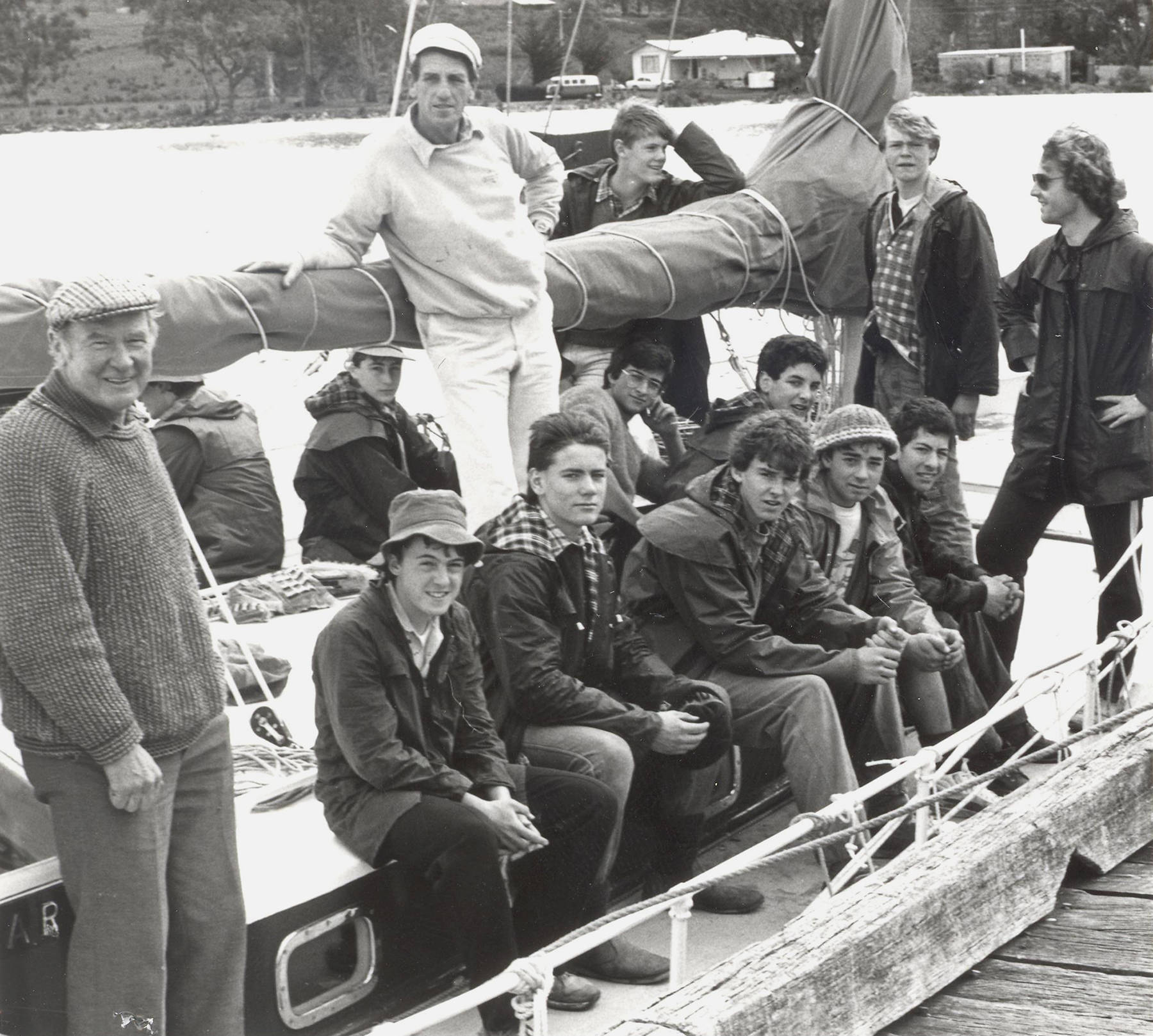 Mr Hay and Year 10 campers sailing, 1986