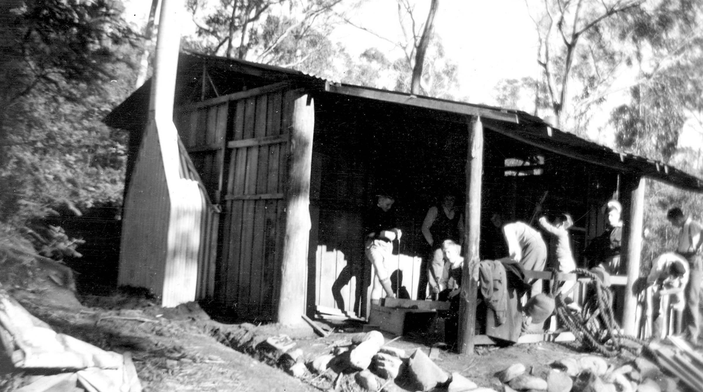 Opening of the Chauncy Vale hut built by Hutchins students, 1947