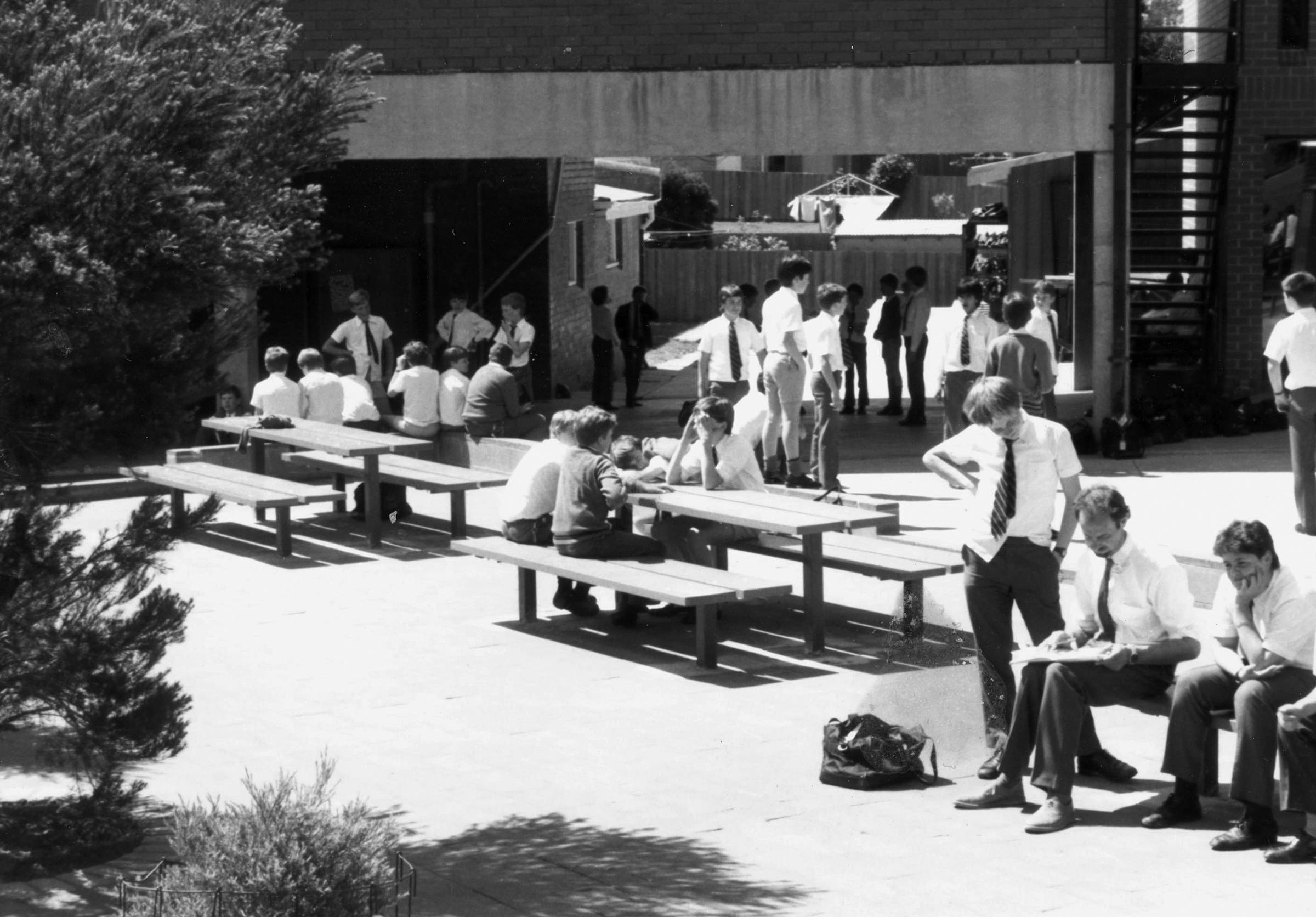 Students in playground behind Middle School, 1986.