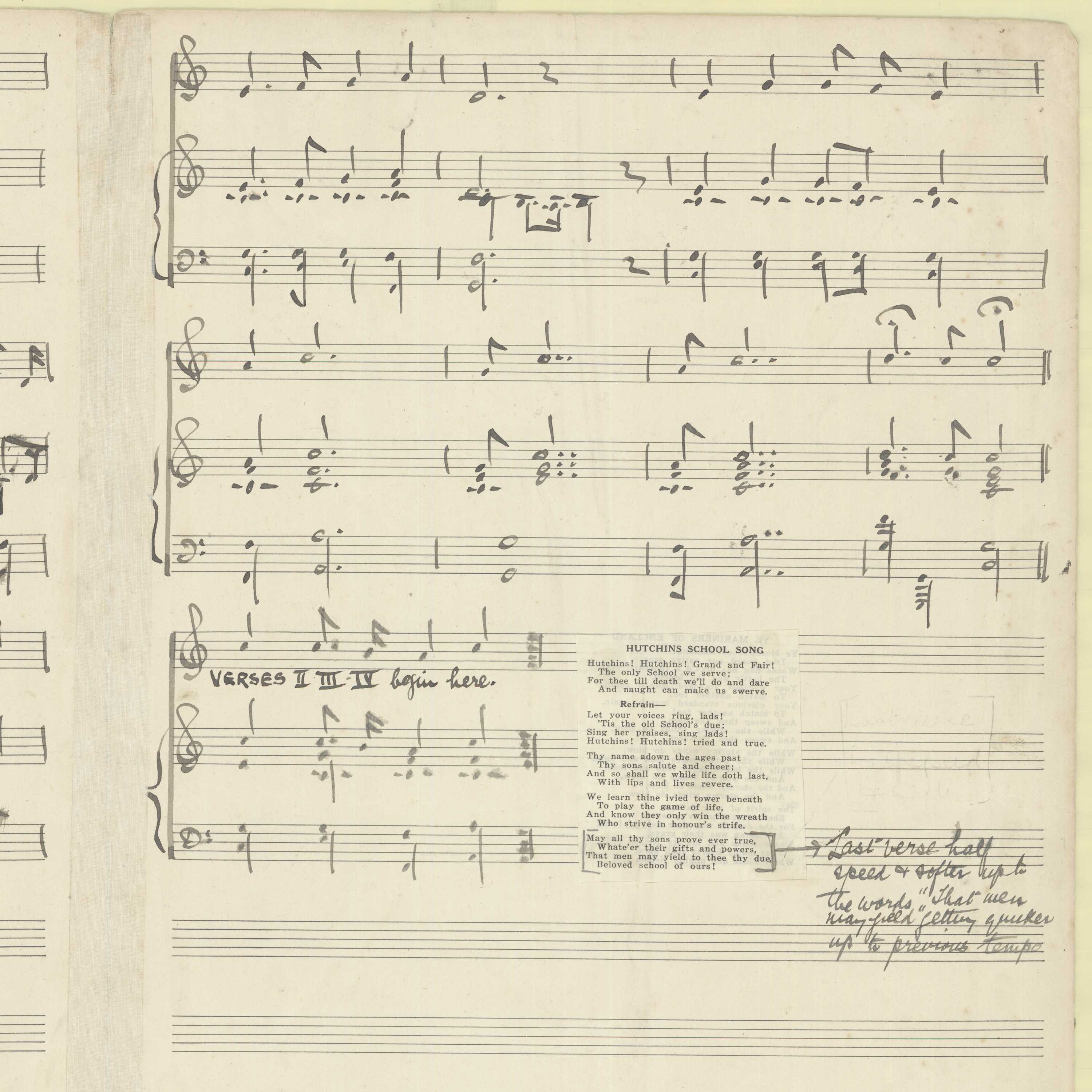 School Song manuscript, 1930 (page 2).