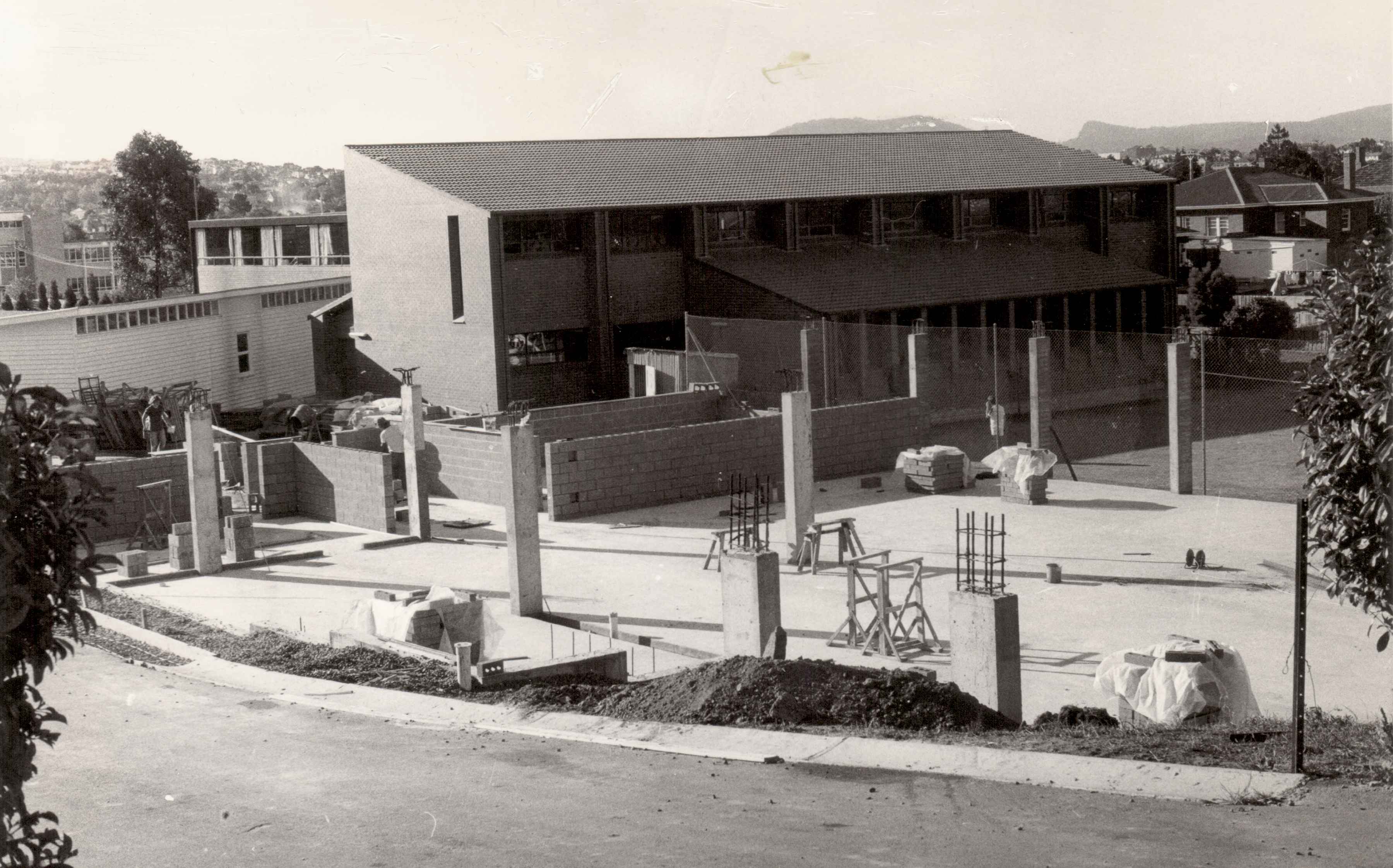 Construction of the Auditorium and Middle School, 1980.