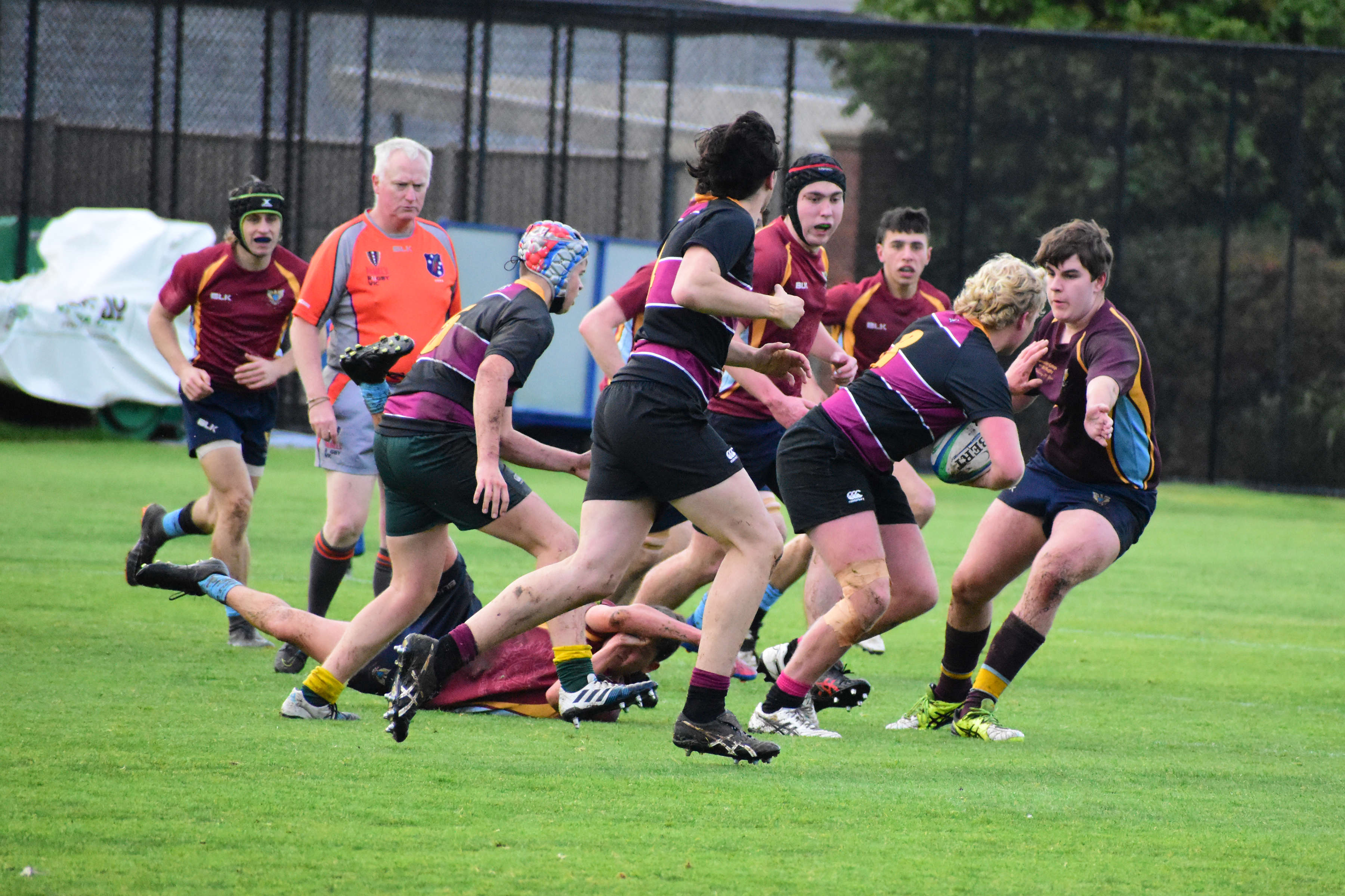 The Hutchins First XV Rugby team in Melbourne representing Tasmania by invitation from Haileybury College, in the Victorian Schools Rugby Grand Finals Day.